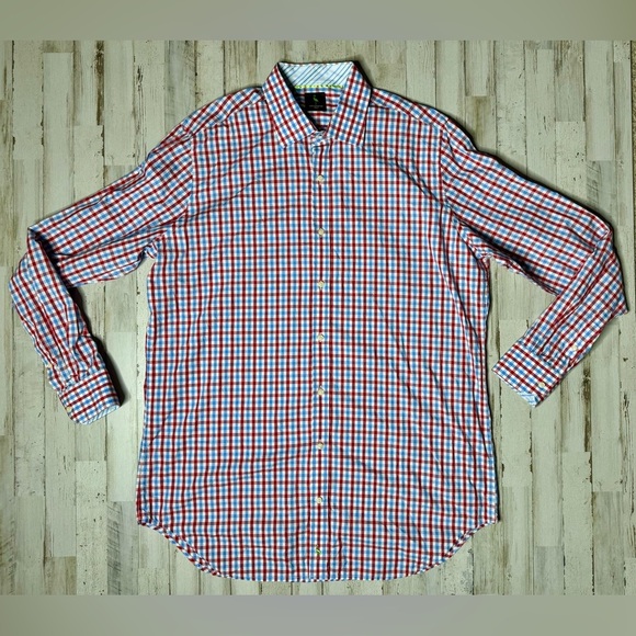 Tailorbyrd Mens Dress Shirt 2XLT Flip Cuff Long Sleeve Red Blue Button Up - Picture 2 of 14